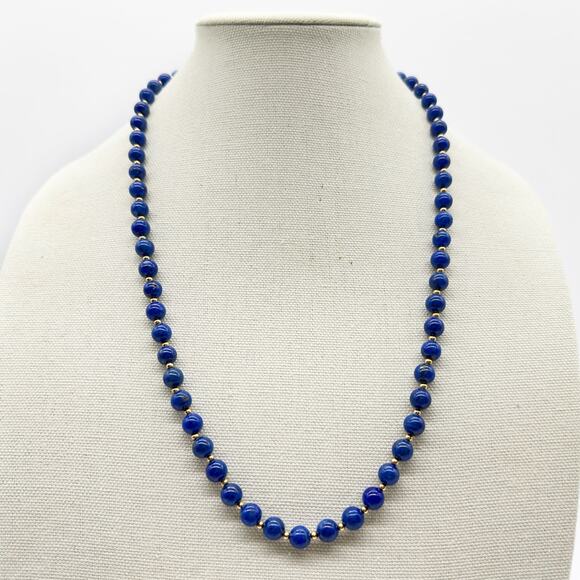 Lapis Lazuli Beaded Necklace Earring Set w 14K Gold Spacer Beads and Clasp ~58g - Picture 12 of 12